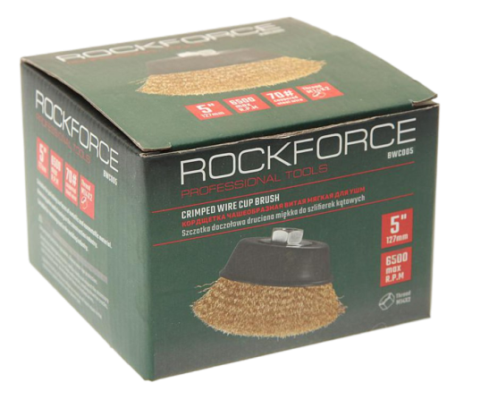 RF-BWC005 ROCKFORCE Кордщетка чашеобразная латунная для УШМ 125мм