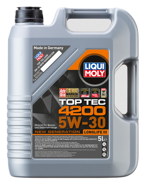 Liqui Moly 7661 масло моторное Top Tec 4200 5w30 SP C3/C2 HC-синтетическое 5л (специально для Volkswagen Audi Group)