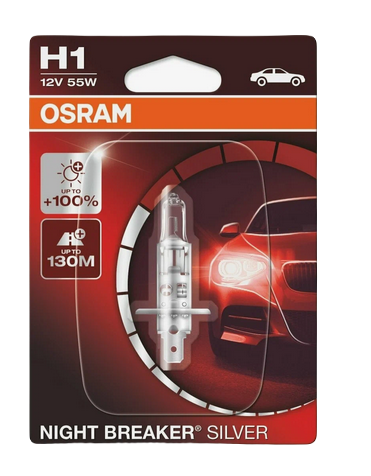 Автолампа 12V Н1 (55) Р14.5s+100% NIGHT BREAKER SILVER (блистер) OSRAM (О-64150NBSбл