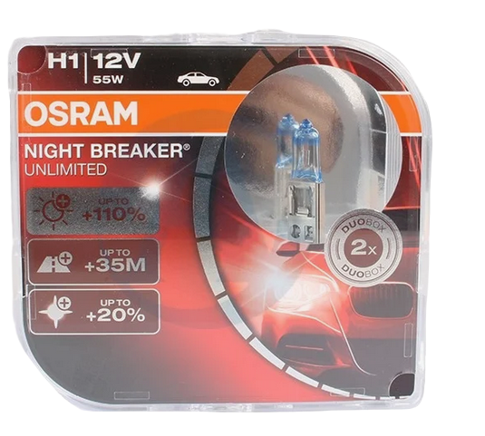 Автолампа 12V Н1 (55) P14.5s+110% NIGHT BREAKER UNLIMITED (2шт) OSRAM (О-64150NBU2))