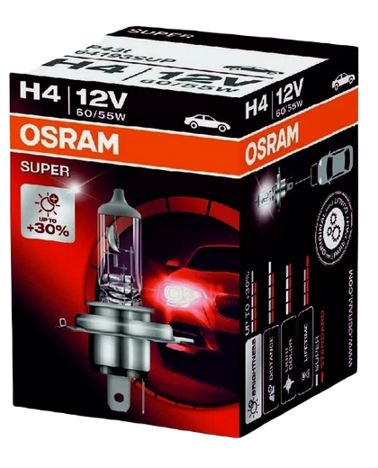 Автолампа 12V Н4 (60/55) Р43t-38+30% SUPER OSRAM (O-64193 SUP)