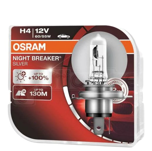 Автолампа 12V Н4 (60/55) P43t+100% NIGHT BREAKER SILVER (евробокс 2шт) OSRAM (О-64193NBS2(EURO)