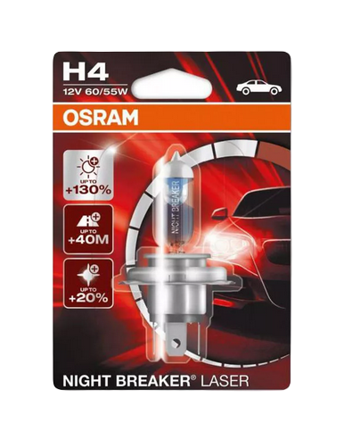 Автолампа 12V H4 (60/55) P43t-38+130% NIGHT BREAKER LASER (блистер) OSRAM (О-64193NBLбл)