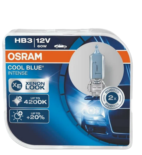 Автолампа 12V НВ3/9005 (60) Р20d+20% COOL Blue Intense (евробокс, 2шт) OSRAM (О-9005CBI2)