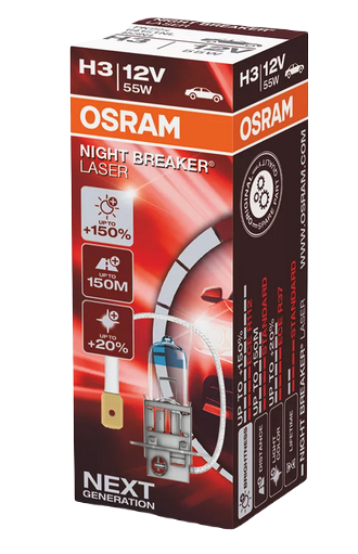 Автолампа 12V Н3 (55) PK22s+150% NIGHT BREAKER LASER 3400K OSRAM (О-64151NL)