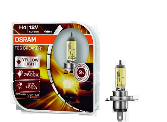 Автолампа 12V H4 (60/55) P43T FOG BREAKER (евробокс,2шт) OSRAM (O-62193FBR2(EURO))