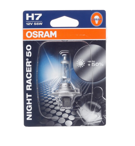 Автолампа 12V H7 (55) PX26d+50%  NIGHT RACER 50 (блистер)  OSRAM (O-64210NR5бл)