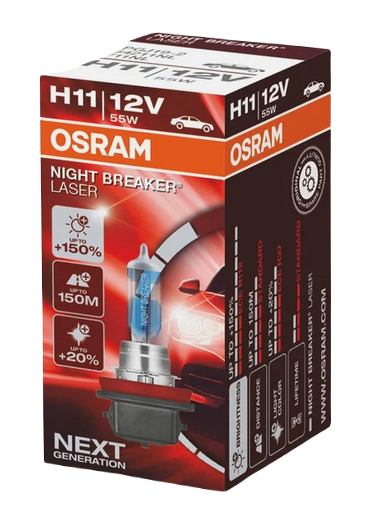 Автолампа 12V Н11 (55) PGJ19-2+150% NIGHT BREAKER LASER 3750K OSRAM (О-64211NL)