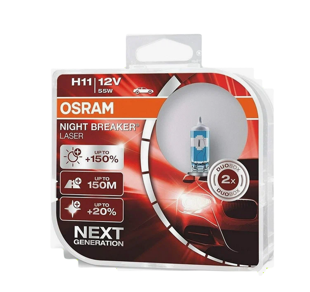 Автолампа 12V Н11 (55) PGJ19-2+150% NIGHT BREAKER LASER 3750K (Евробокс 2 шт) OSRAM (О-64211NL(EURO2)