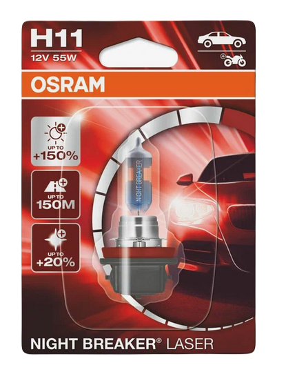 Автолампа 12V Н11 (55) PGJ19-2+150% NIGHT BREAKER LASER 3750K (блистер) OSRAM (О-64211NLбл)