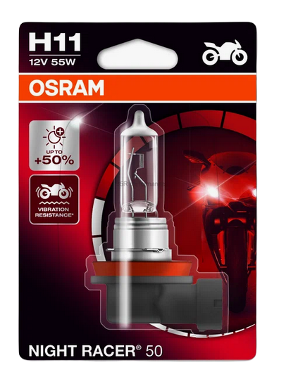 Автолампа 12V H11 (55) PGJ19-2+50% NIGHT RACER 50 (блистер) OSRAM (O-64211NR5бл)