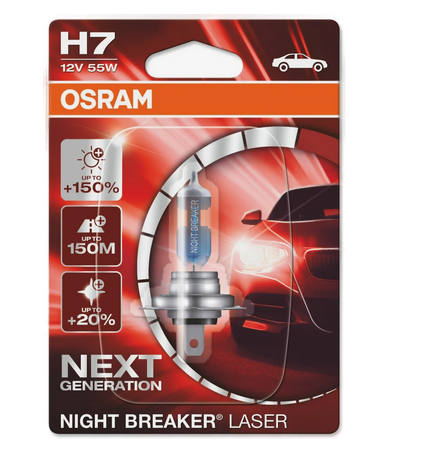 Автолампа 12V Н7 (55) PX26d+150% NIGHT BREAKER LASER 3750K (блистер) OSRAM (О-64210NLбл)