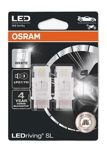 Автолампа 12V P27/7W (W2.5*16q) LED (блистер,2шт) 6000К OSRAM (O-3157DWP-2бл)