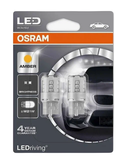 Автолампа 12V W21W (W3*16d) LED STANDART AMBER (блистер, 2шт) OSRAM (O-7705YE-2бл