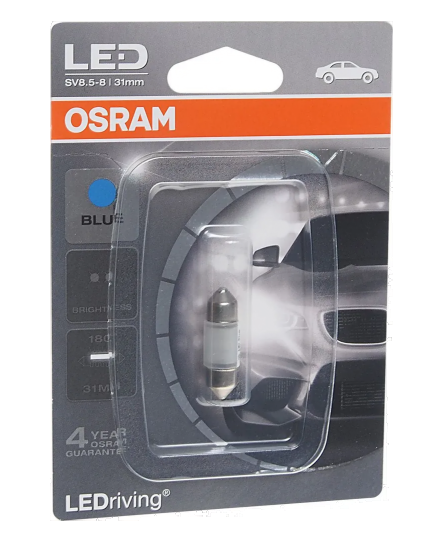 Автолампа 12V C5W (SV8.5-8) 31мм LED BLUE (блистер) OSRAM (O-6431BLбл)