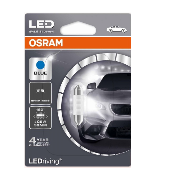 Автолампа 12V C5W (SV8.5-8)  36мм LED BLUE (блистер) OSRAM (O-6436BLбл)