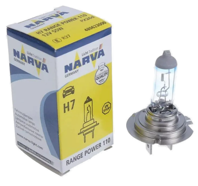 Автолампа 12V Н7 (55) PХ26d+110% Range Power NARVA (N-48062 RPH)