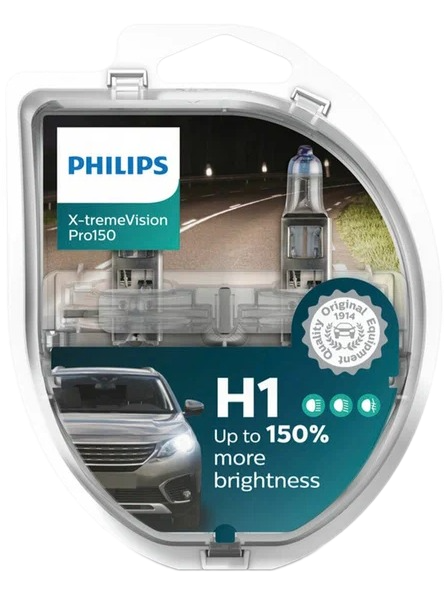 Автолампа 12V H1 (55) P14.5s +150% X-treme Vision Pro150 (2шт) PHILIPS (P-12258XVPRO2)