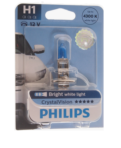 Автолампа 12V Н1 (55) Р14.5s Cristal Vision 4300K (блистер) PHILIPS (Р-12258CVбл)