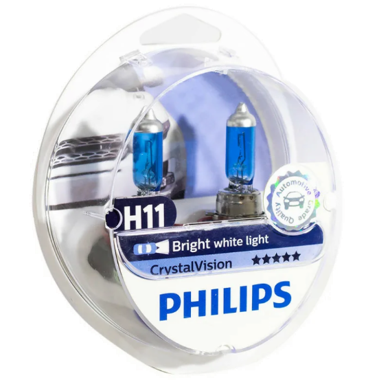 Автолампа 12V Н11 (55) PGJ19-2 CRISTAL VISION 4300K (блистер) PHILIPS (P-12362CVбл