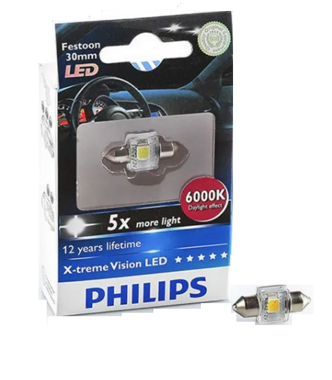 Автолампа 12V C5W (SV8.5/8) 30мм LED UNLITIO 6000K PHILIPS (Р-11860ULW1)