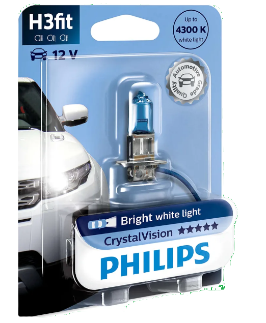 Автолампа 12V H3 (55) PK22s CRISTAL VISION 4300K (блистер) PHILIPS (P-12336CVбл)