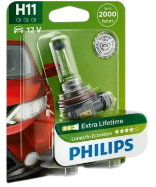 Автолампа 12V H11 (55) PGJ19-2 LONG LIFE ECO VISION (блистер) PHILIPS (P-12362LLECOбл)