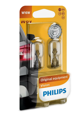 Автолампа 12V W16W (W2.1*9.5d)(блистер, 2шт) PHILIPS (Р-12067-2бл)