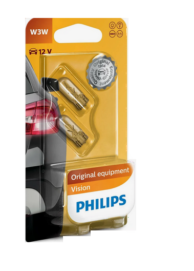 Автолампа 12V W3W (W2.1*9.5d) (блистер, 2шт)PHILIPS (P-12256-2бл)