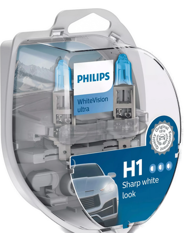 Автолампа 12V Н1 (55) Р14.5s White Vision Ultra 3700K(2шт + 2шт W5W) PHILIPS (P-12258WVU2)