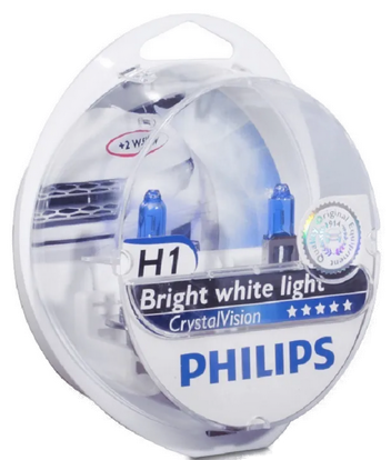 Автолампа 12V Н1 (55) Р14.5s CRISTAL VISION 4300K (2шт.+2шт. W5W) PHILIPS (P-12258 CV2)