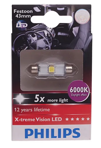 Автолампа 24V C5W (SV8.5/8) 38 мм LED X-TREME VISION HALOGEN (блистер) 6000К PHILIPS (P-24944LED)