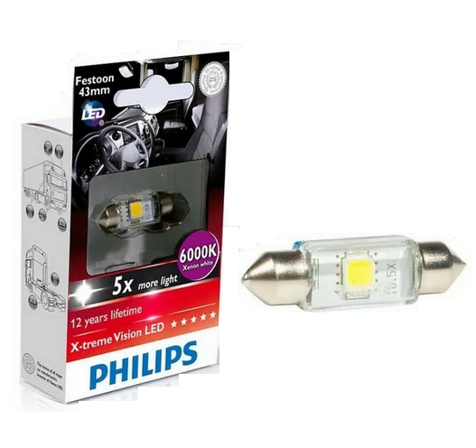 Автолампа 24V 10.5*43 (SV8.5) X-TREME VISION HALOGEN 6000K PHILIPS (P-24946LED)