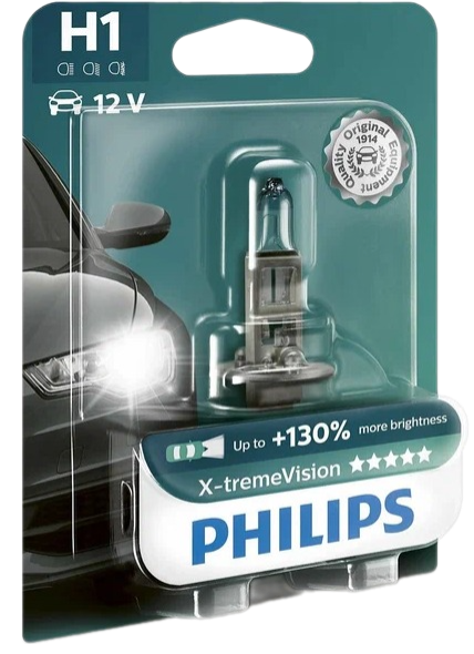 Автолампа 12V H1 (55) P14.5s+130% X-TREME VISION PLUS (блистер)  PHILIPS (P-12258XVPбл)