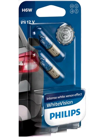 Автолампа 12V H6W (BAX9s) WHITE VISION PHILIPS (P-12036WHV-2бл)