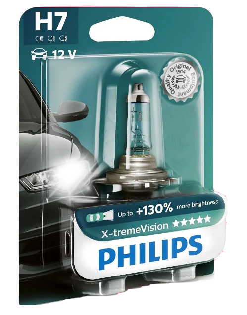 Автолампа 12V H7 (55) PX26d+130% X-TREME VISION PLUS (блистер)   PHILIPS (P-12972XVPбл)