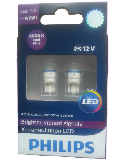 Автолампа 12V W5W (W2.1x9.5d) X-TREME VISION LED 8000K (2шт) PHILIPS (P-12799LED-8K)