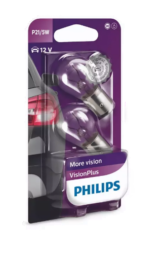 Автолампа 12V P21/5W (BAY15d)+60% VISION PLUS (блистер, 2шт) PHILIPS (P-12499VP2бл)