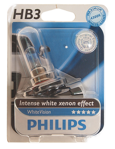 Автолампа 12V HB3/9005 (65) P20d+60%  WHITE VISION 4300K (блистер) PHILIPS (P-9005WHVбл)