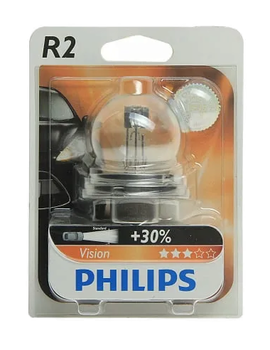 Автолампа 12V R2 (45/40) P45t-41+30% Vision (блистер) PHILIPS (P-12620бл)