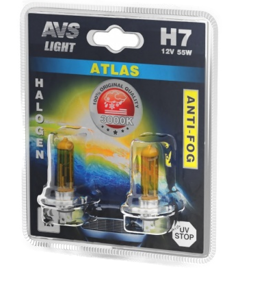 A78626S Автолампа 12V H7 (55) ATLAS ANTI-FOG галоген желтый AVS (блистер, 2шт)