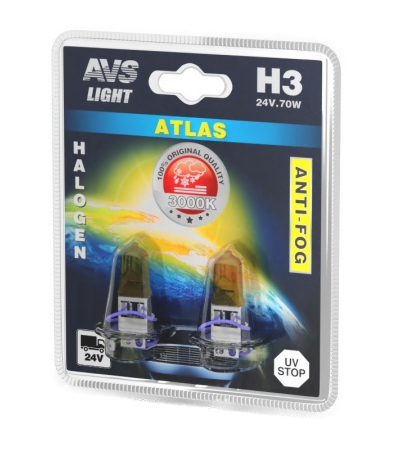 A78628S Автолампа 24V H3 (70) ATLAS ANTI-FOG галоген желтый AVS (блистер, 2шт)