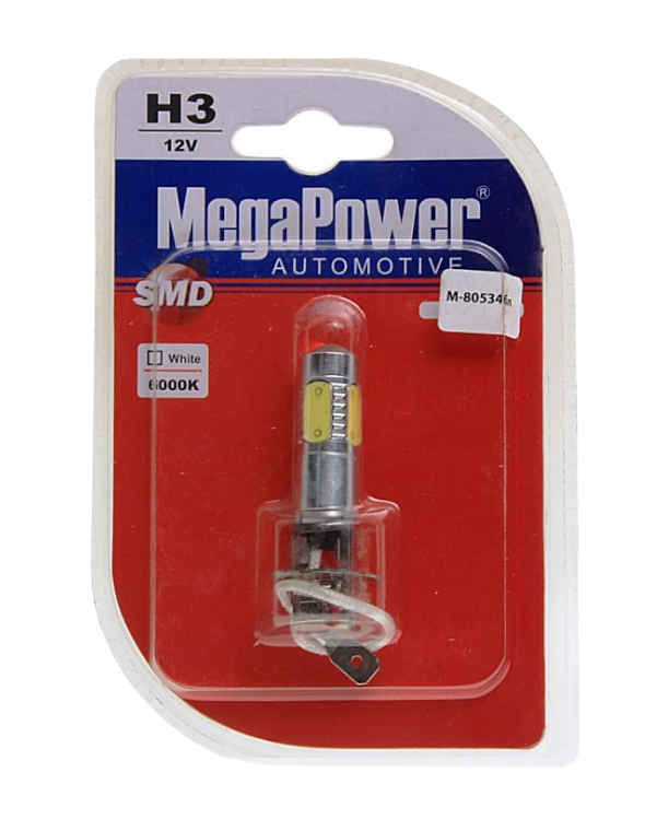 Автолампа 12V H3 (PK22s) 5SMD св/д MEGA WHITE 6000K блистер MEGAPOWER (M-80534бл)