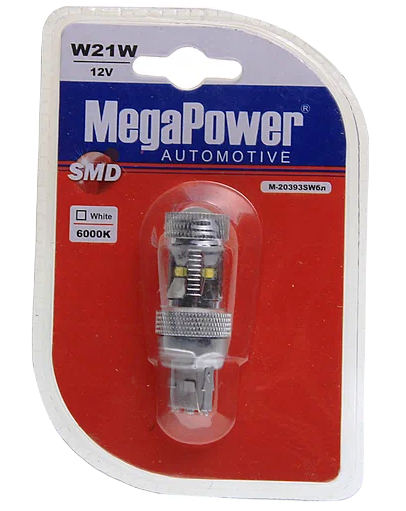 Автолампа 12V P21/5W (W3*16q) 6SMD св/д WATTS CREE WHITE 6000K (блистер) MEGAPOWER (M-20393DWбл)